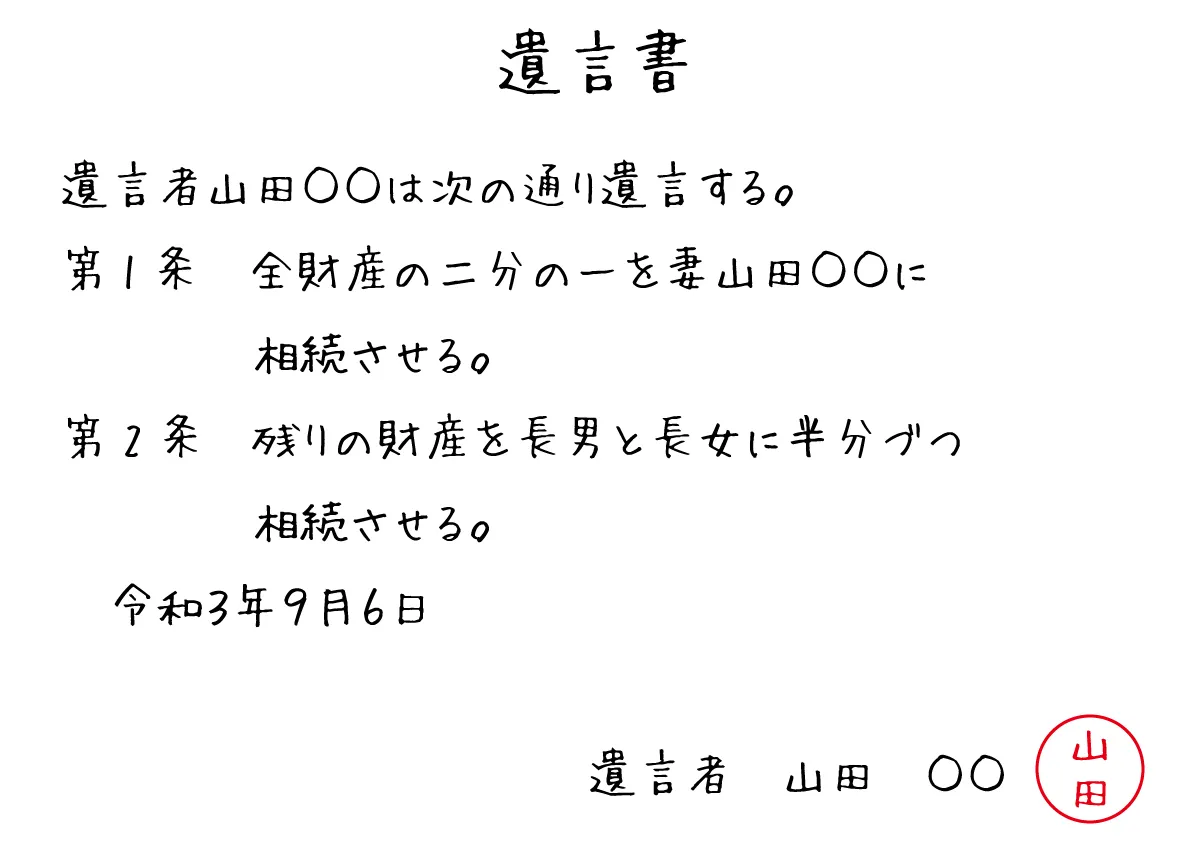相続させる財産が割合で書かれた遺言書